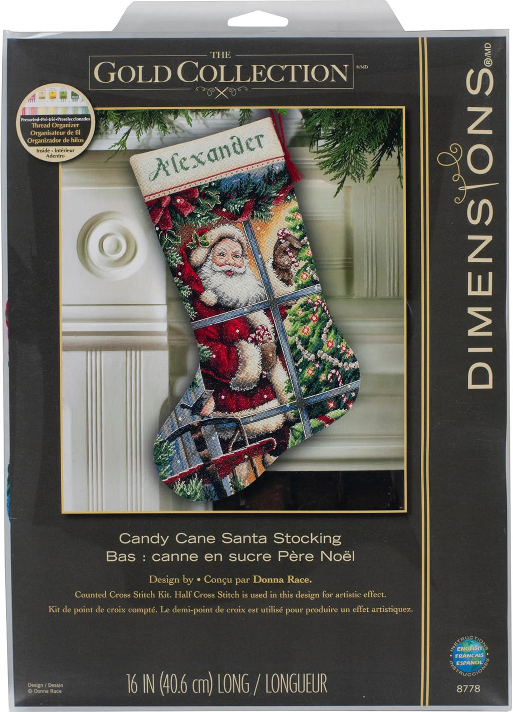 Dimensions 8778 is the Candy Cane Santa Stocking