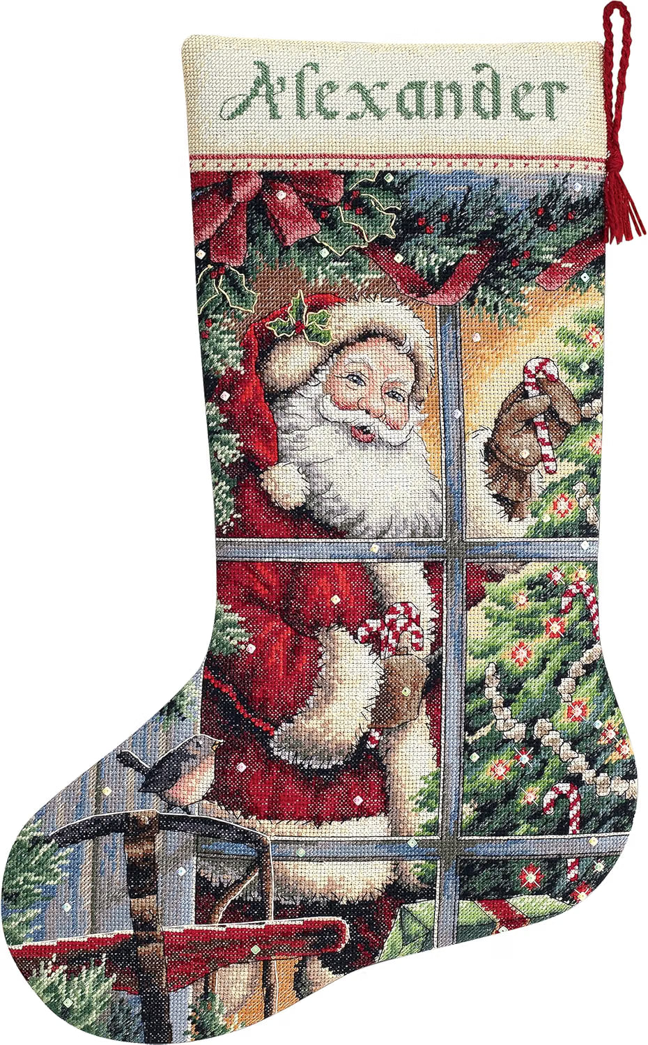 Dimensions 8778 is the Candy Cane Santa Stocking