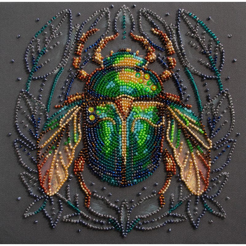 Abris Art Midi Bead Embroidery Kit on Art Canvas "Emerald beetle"  AMB105