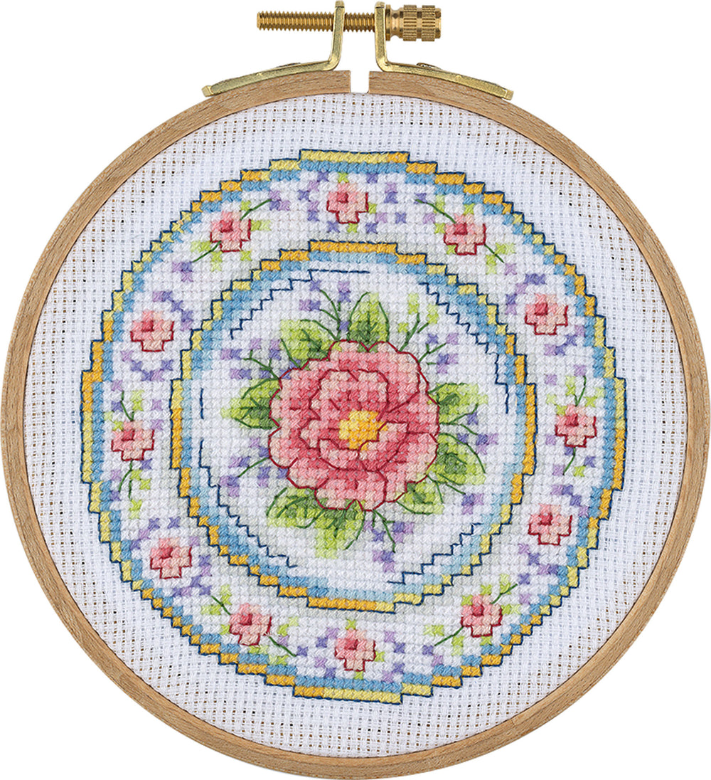 Tuva Cross Stitch Kit with Wooden Hoop 5'' / 12.5 cm  - Floral Plate