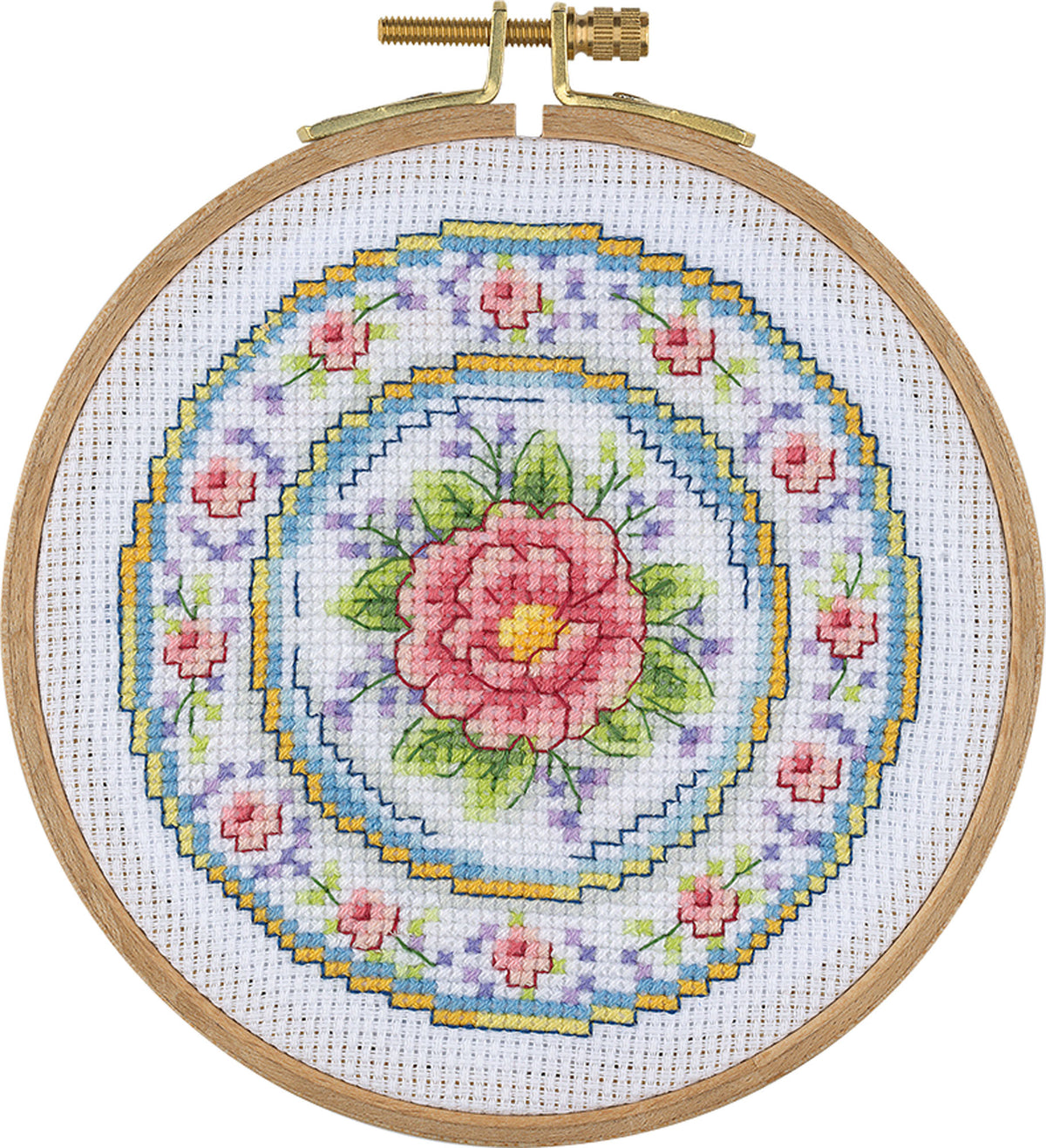 Tuva Cross Stitch Kit with Wooden Hoop 5'' / 12.5 cm  - Floral Plate