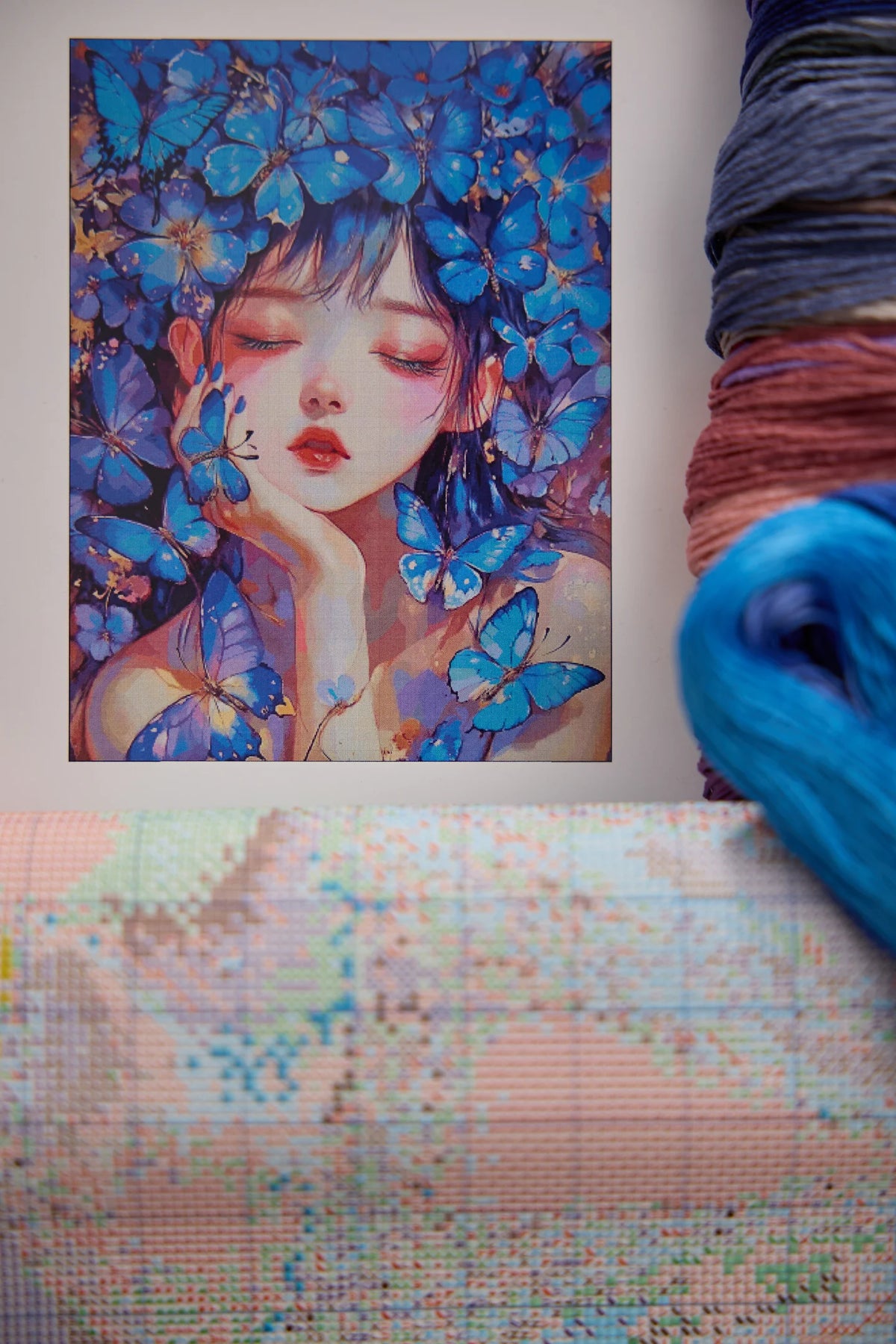 Painting Fairy Cross Stitch Blue Butterfly Dream ZZ5882