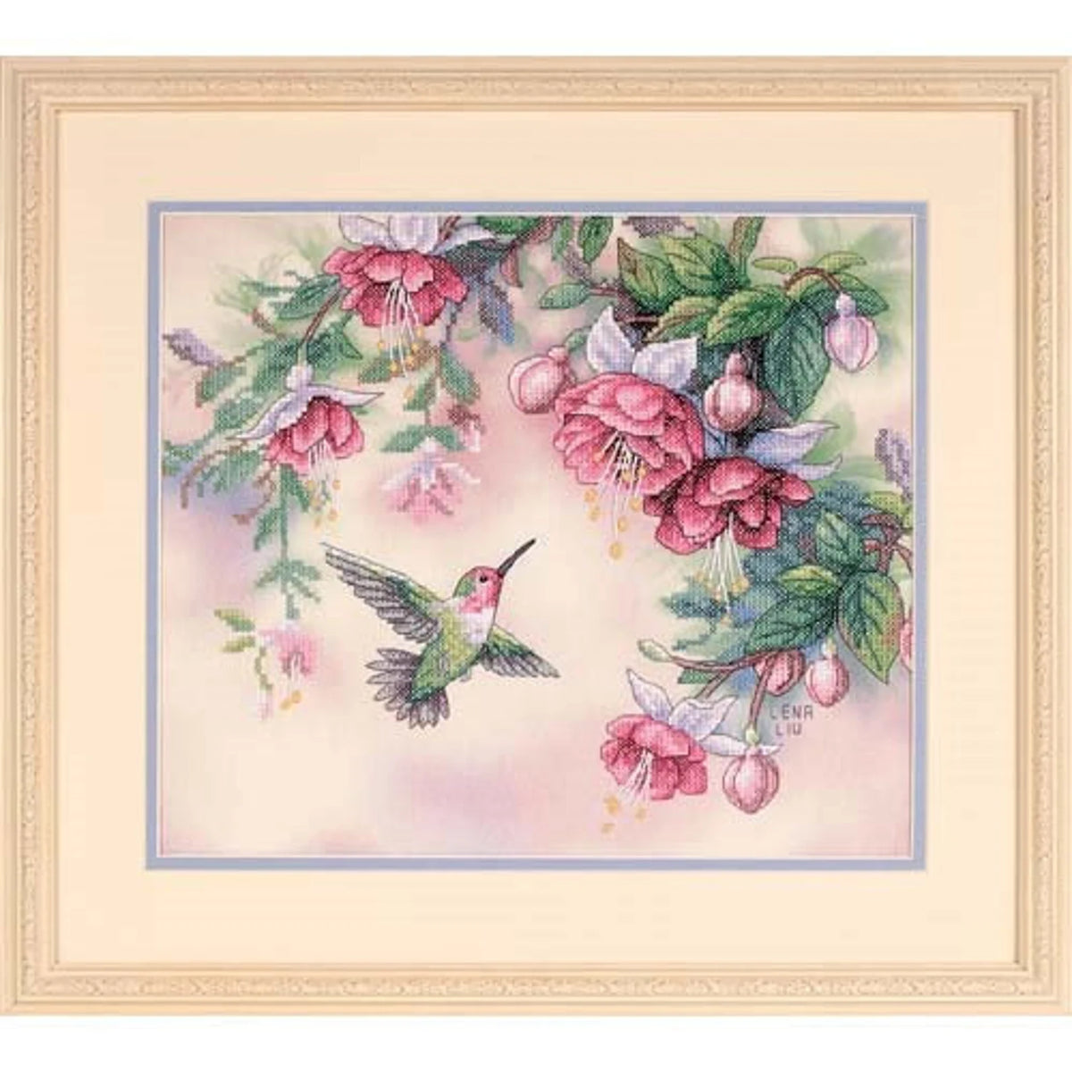 Dimensions 13139 ("Hummingbird & Fuchsias") cross stitch kit
