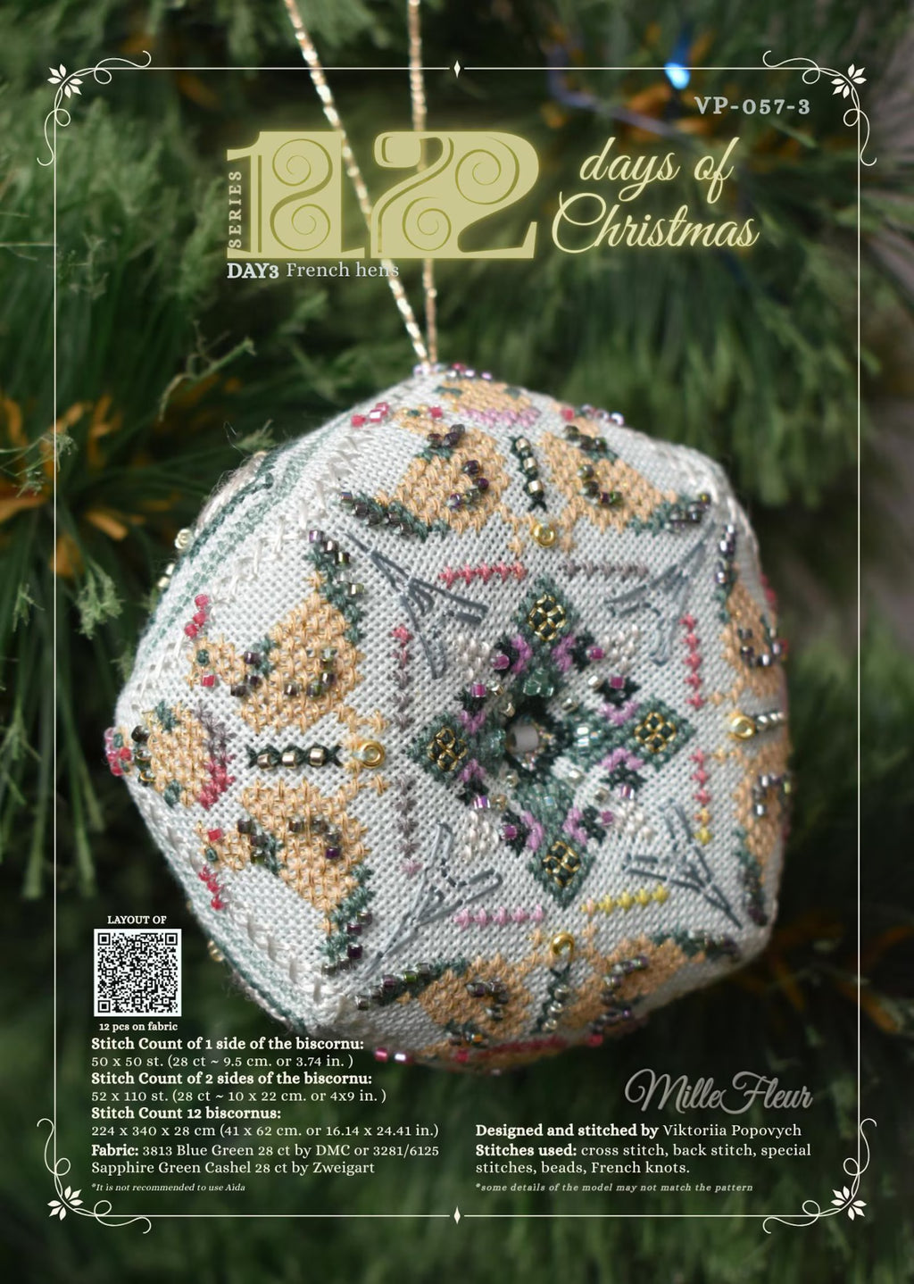 Mille Fleur VP-057-3 Day 3 French hens 12 days of Christmas
